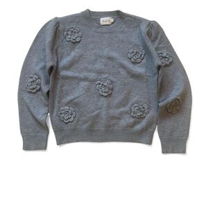 Elegant Gray Floral Crew Neck Sweater